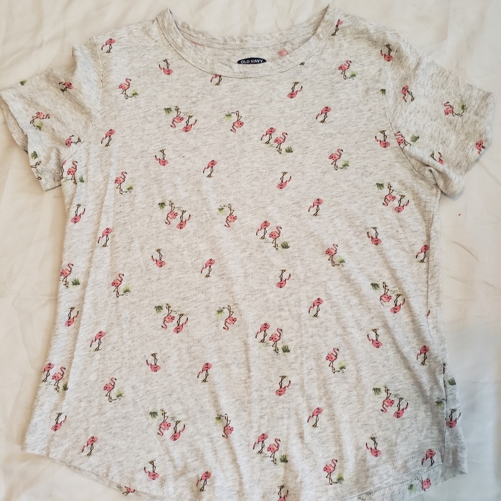 Old Navy Kids Grey Light Pink Tee w Cute Flamingo Print S